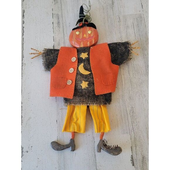 Vintage pumpkin scarecrow hanging doll prop Halloween decor unique - Picture 1 of 9